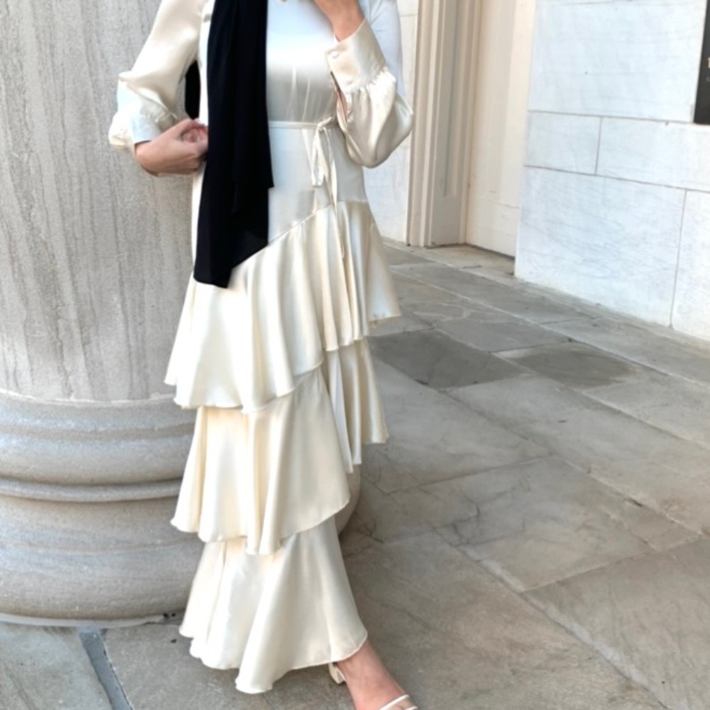Satin Long sleeve maxi ruffle dress.